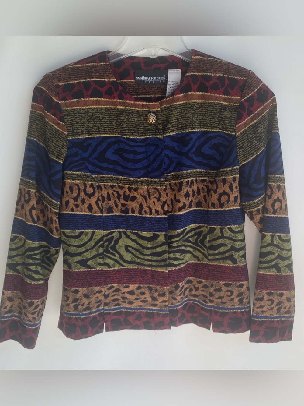 Vintage 90s sag Harbor lightweight mixed animal print color blocked blazer 8 M